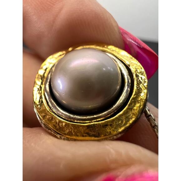 Silver Cultured Pearl With Gold Over 925 sterling silver Necklace - Picture 9 of 11